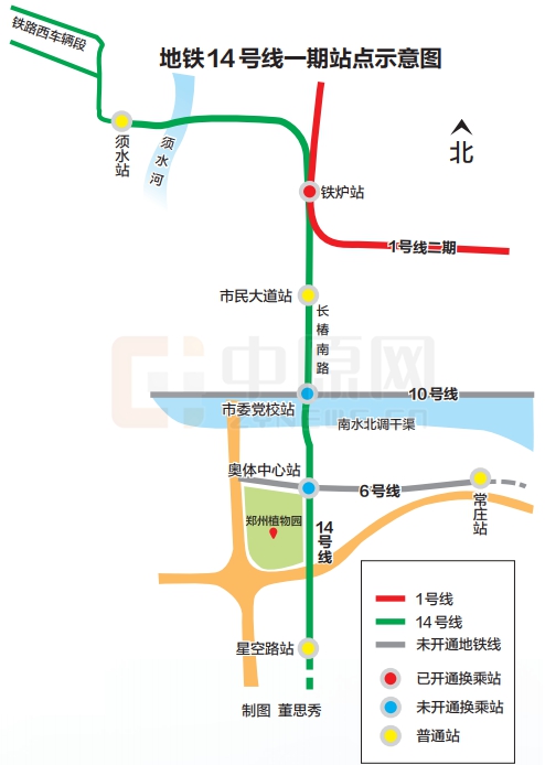 止于星空路站        地铁14号线一期工程位于郑州市民文化服务区及